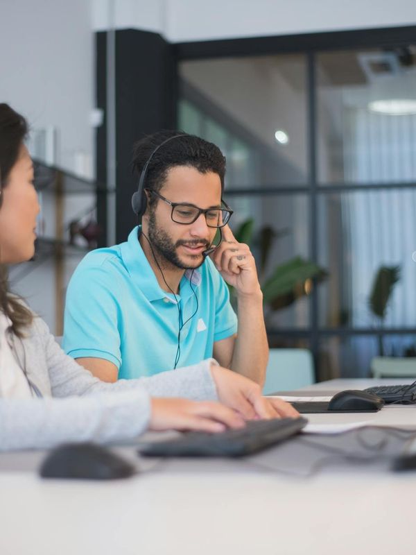 Service company team analyzing business metrics